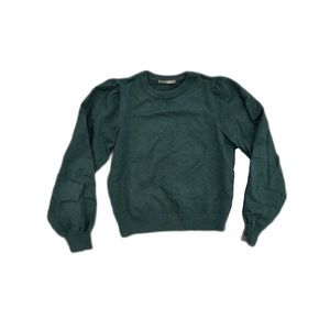 Green Scoop Neck Bubble Sleeve Sweater Dark Green